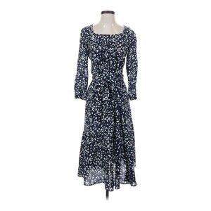 Amour Vert Washable 100% Silk Dress Midi Blue Print Tie Waist Sz Small slow